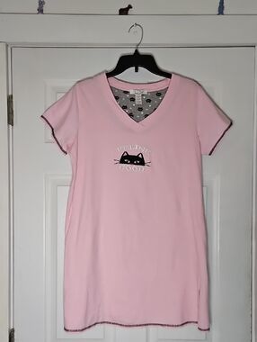 Rene Rofe Pink 'Feline Good' Cat-Print Nighty XL